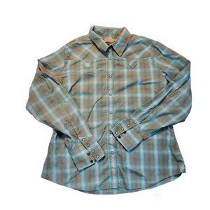 Rockies Womens Western Shirt Teal Plaid With Pearl Coloerd Snaps Size XXL